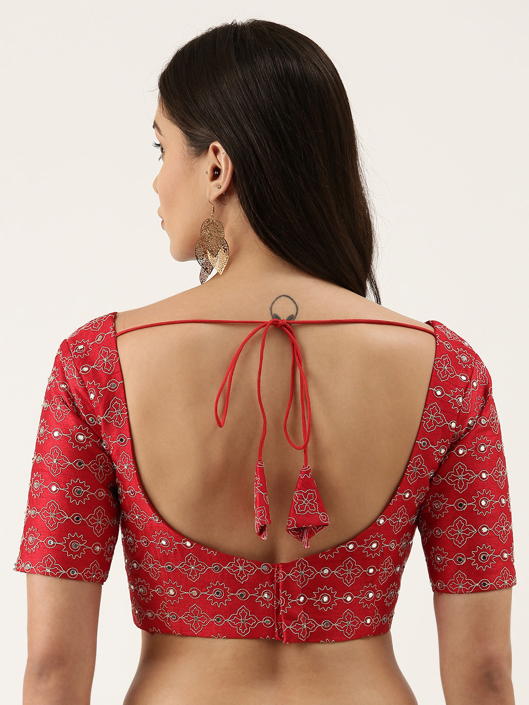Women's Red Mirror Work Pure Silk Blouse - Royal Dwells