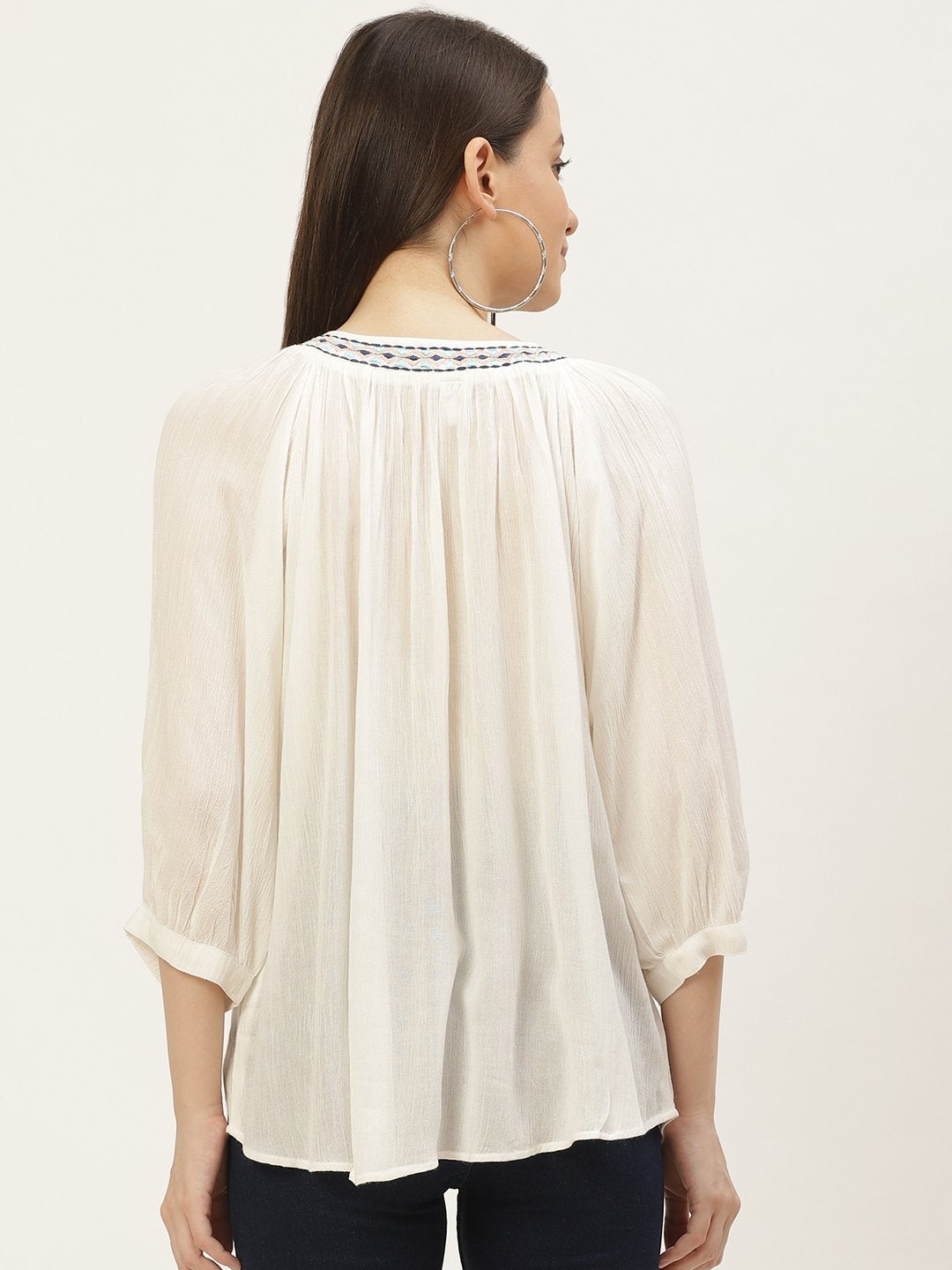 Women's White Rayon Crepe Embroided Top (1pc) - Maaesa