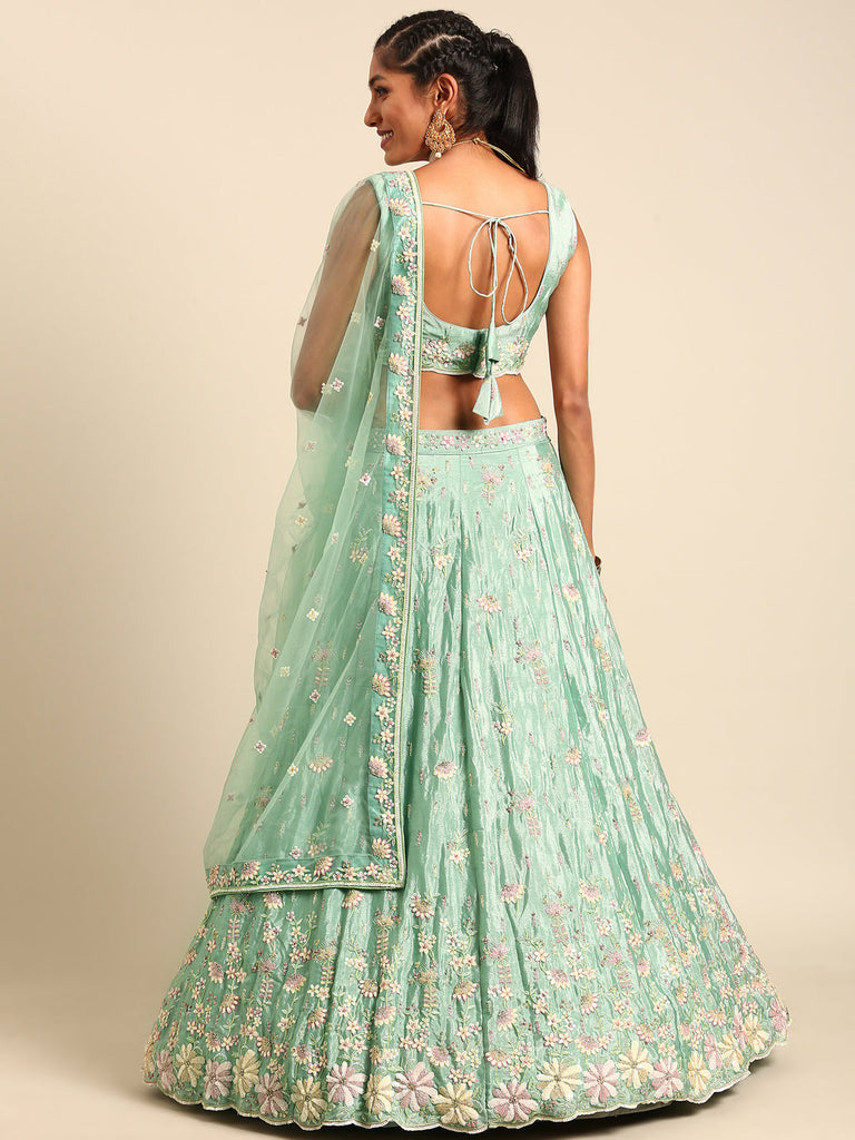 Women 's Sea Green Georgette heavy Sequinse embroidery Ready to Wear Lehenga choli & Dupatta