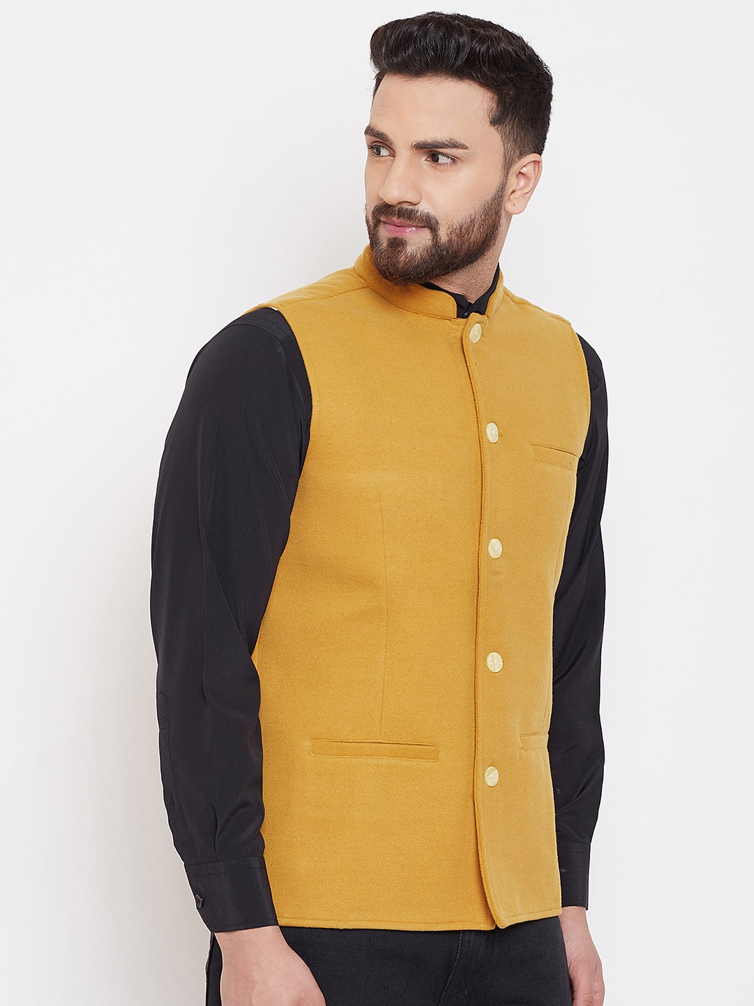 Men's Silk Blend White Kurta With Pyjama & Mustard Printed Nehru Jacket at  Rs 1776 | Nehru Jacket | ID: 2849567825888