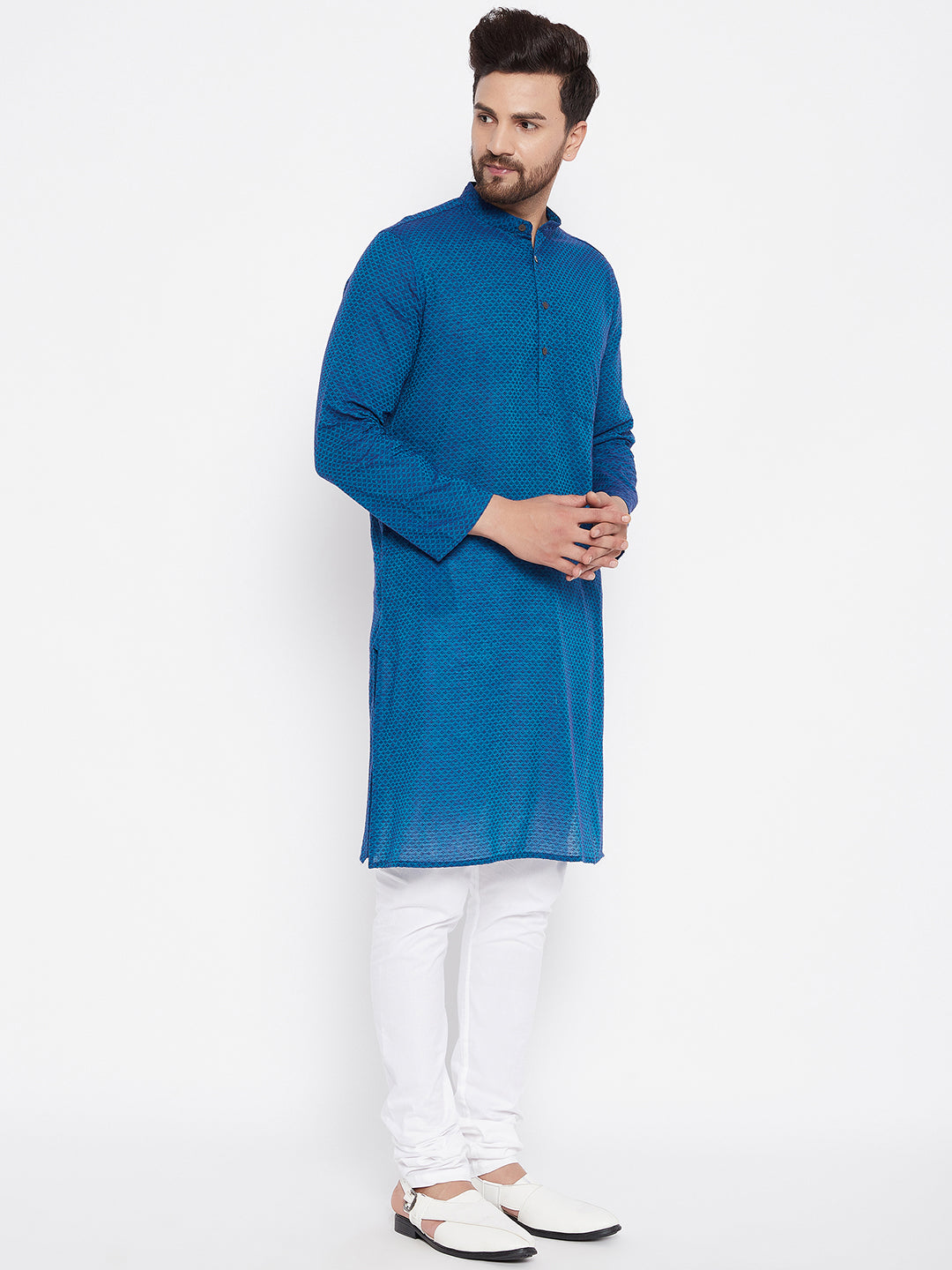 Men's Pure Cotton Blue Straight Kurta - Even Apparels
