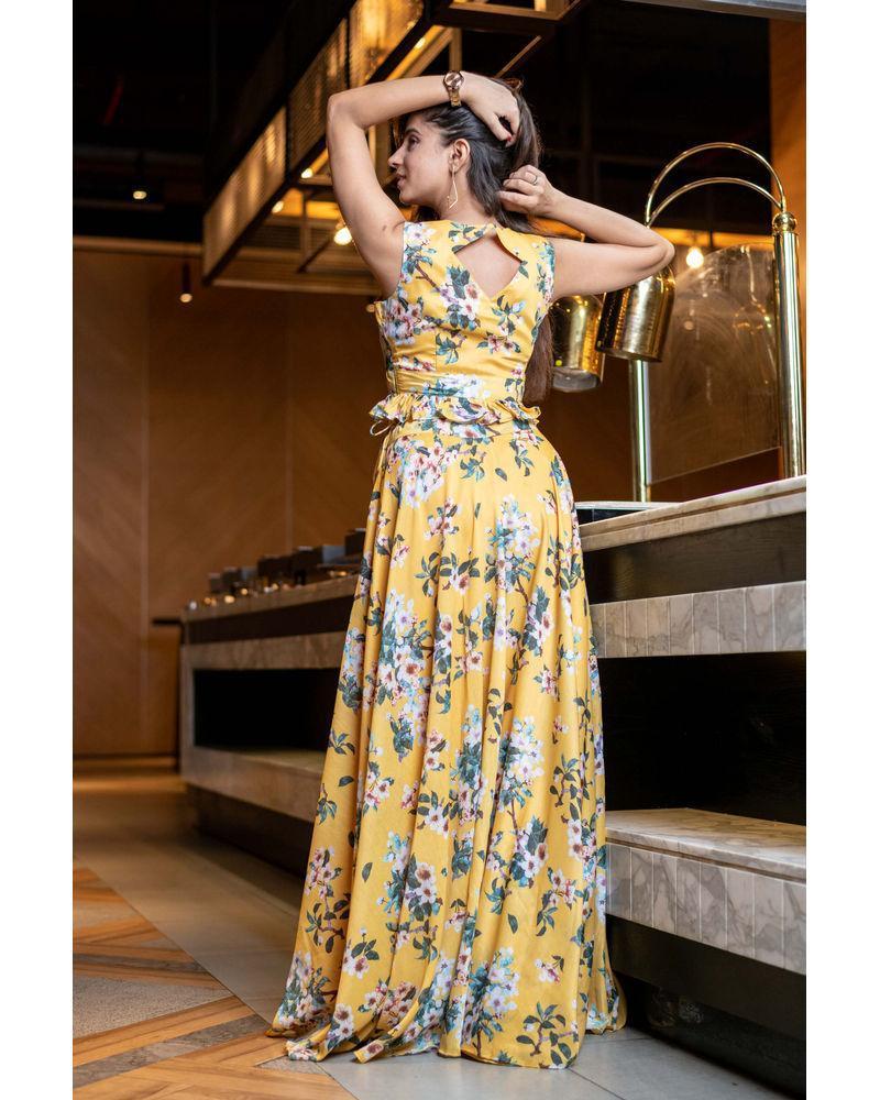 Women's Yellow Floral Affair Ruffle Top With Skirt - Label Shaurya Sanadhya