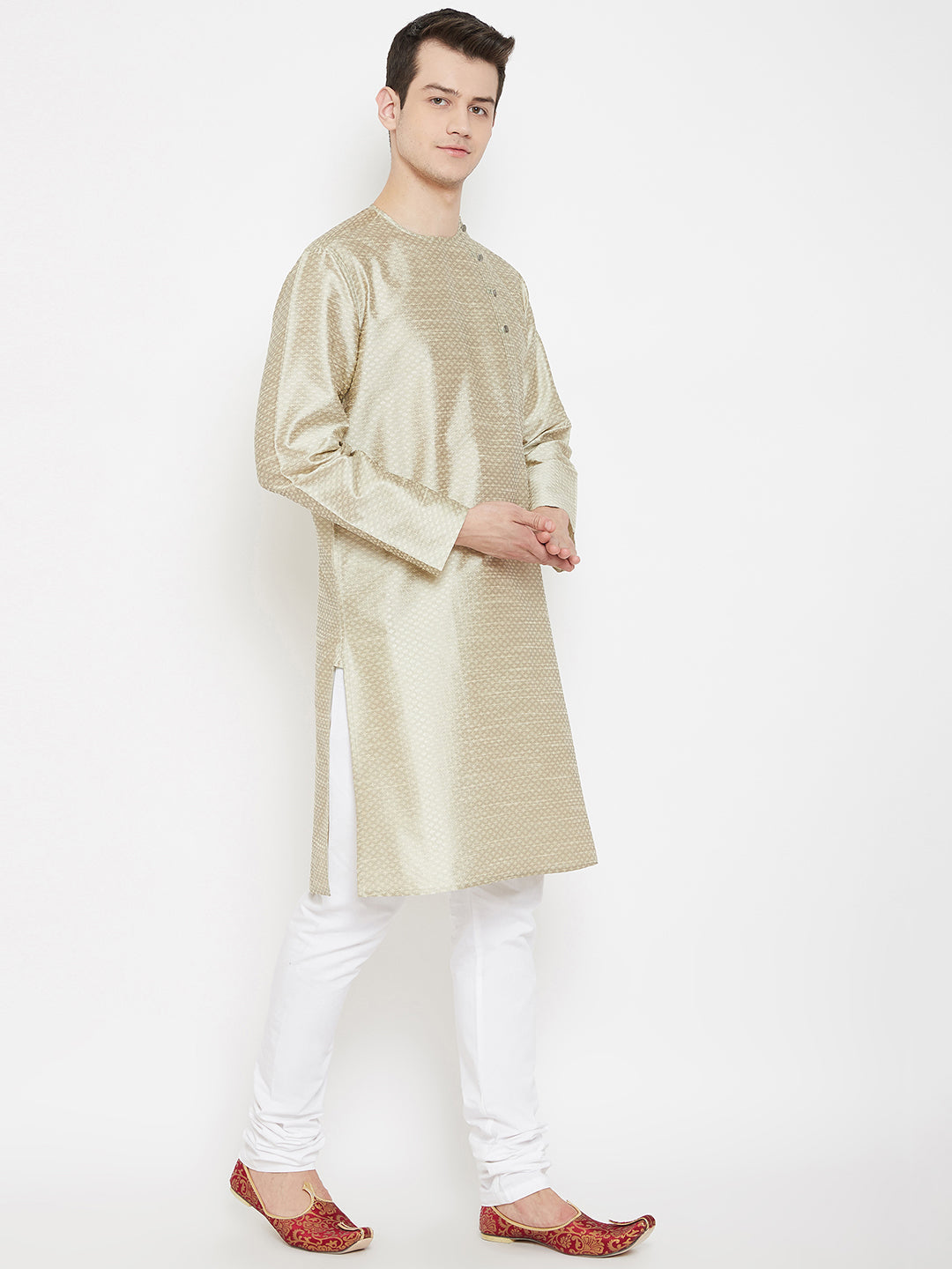 Men's Cream Viscose Silk Kurta