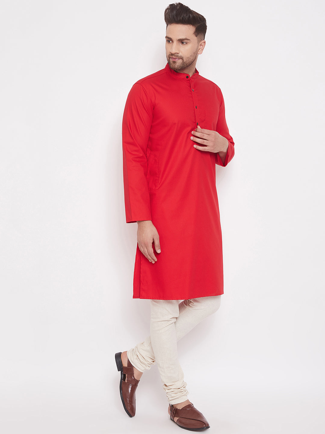 Men's Red Cotton Kurta
