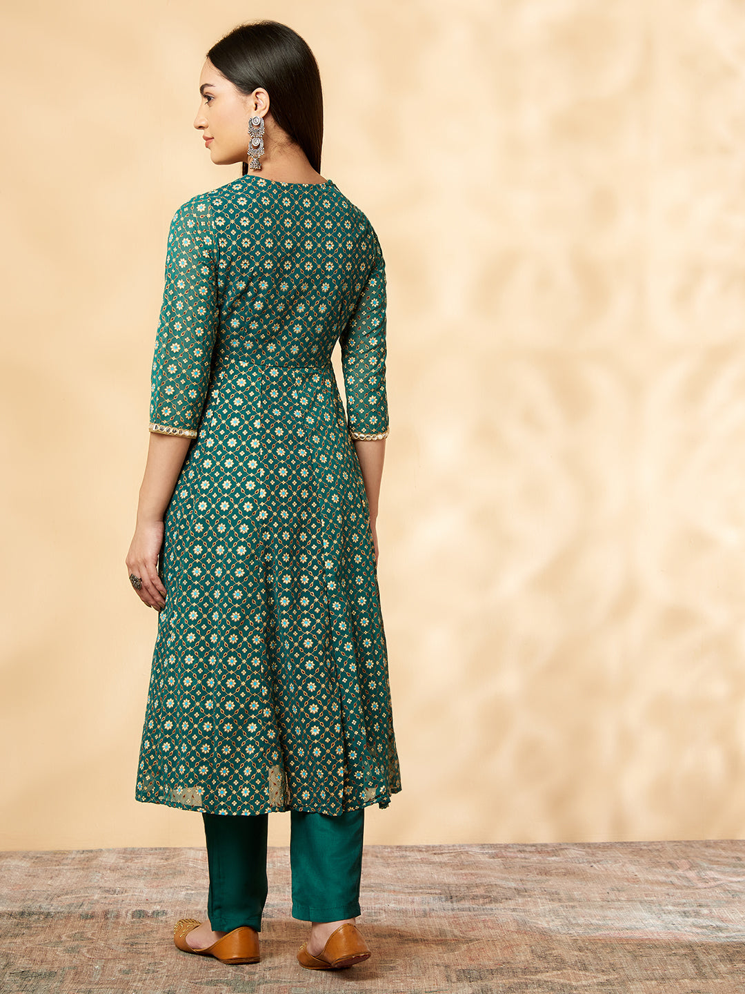 Women's Green Printed Kalidar Kurta Set - IMARA