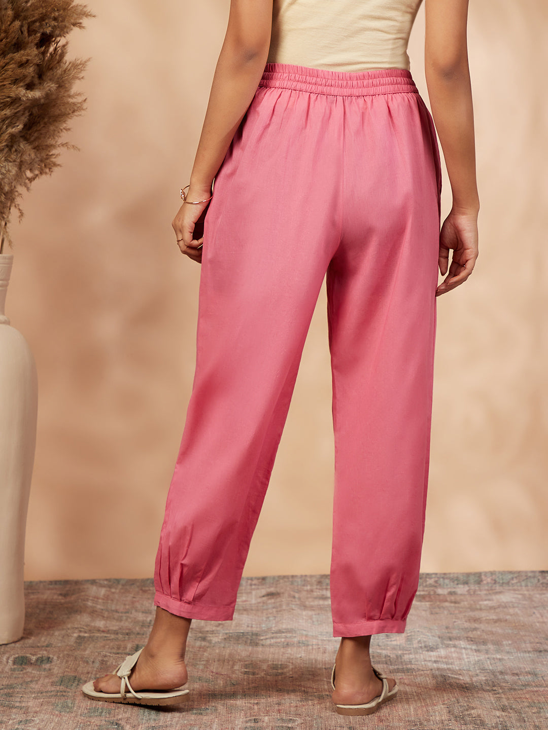 Women's Solid Coral Straight Pant - IMARA