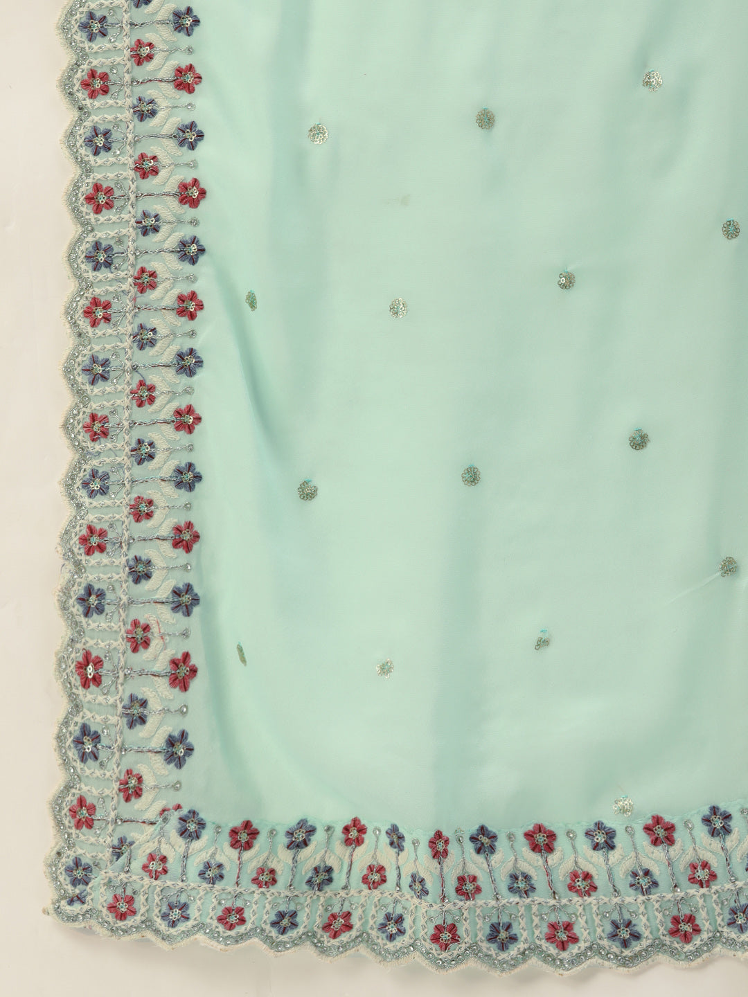 Women's Sea Green Pure Georgette Embroidered Lehenga & Blouse, Dupatta - Royal Dwells