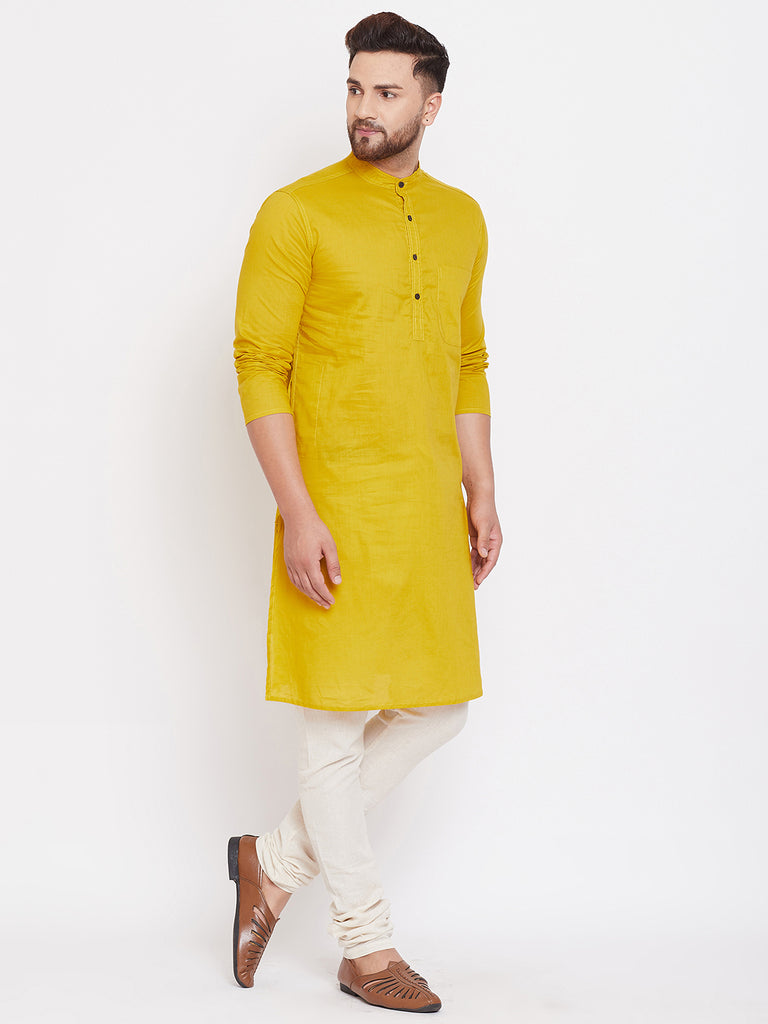 Men's Yellow Cotton Kurta