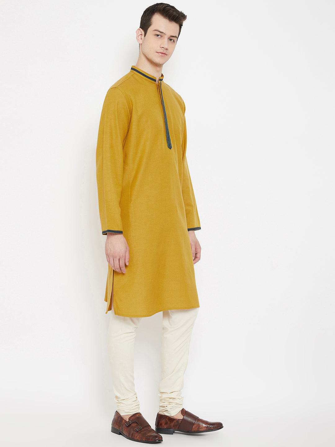 Men's Mustard Thread Work Kurta