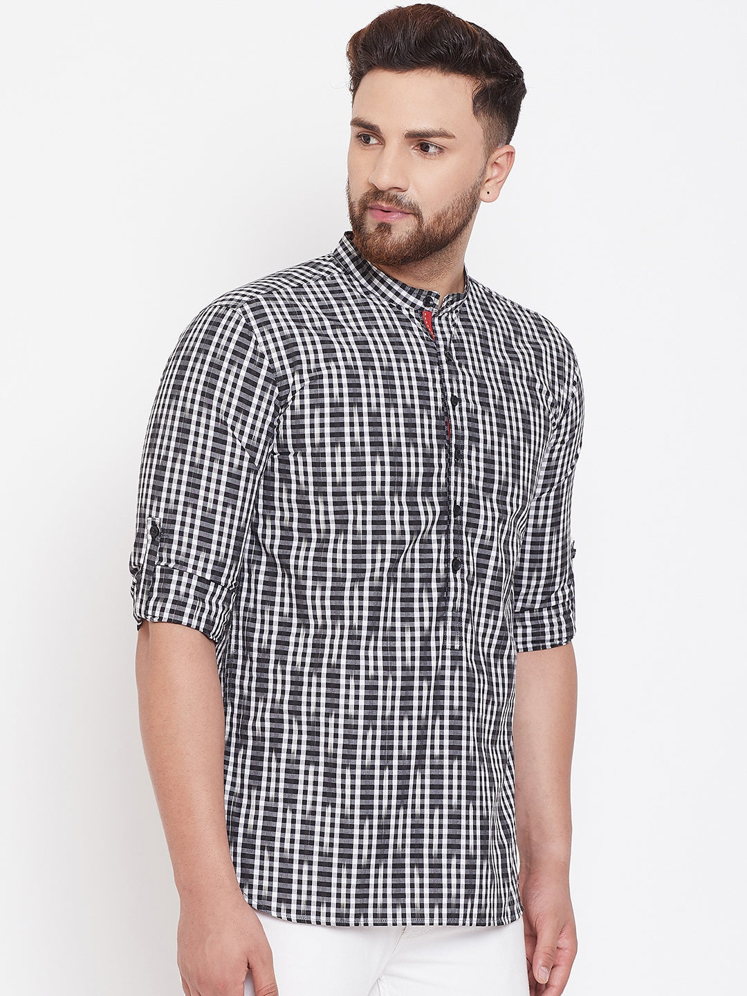 Men's Black and White Striped Nehru Kurta
