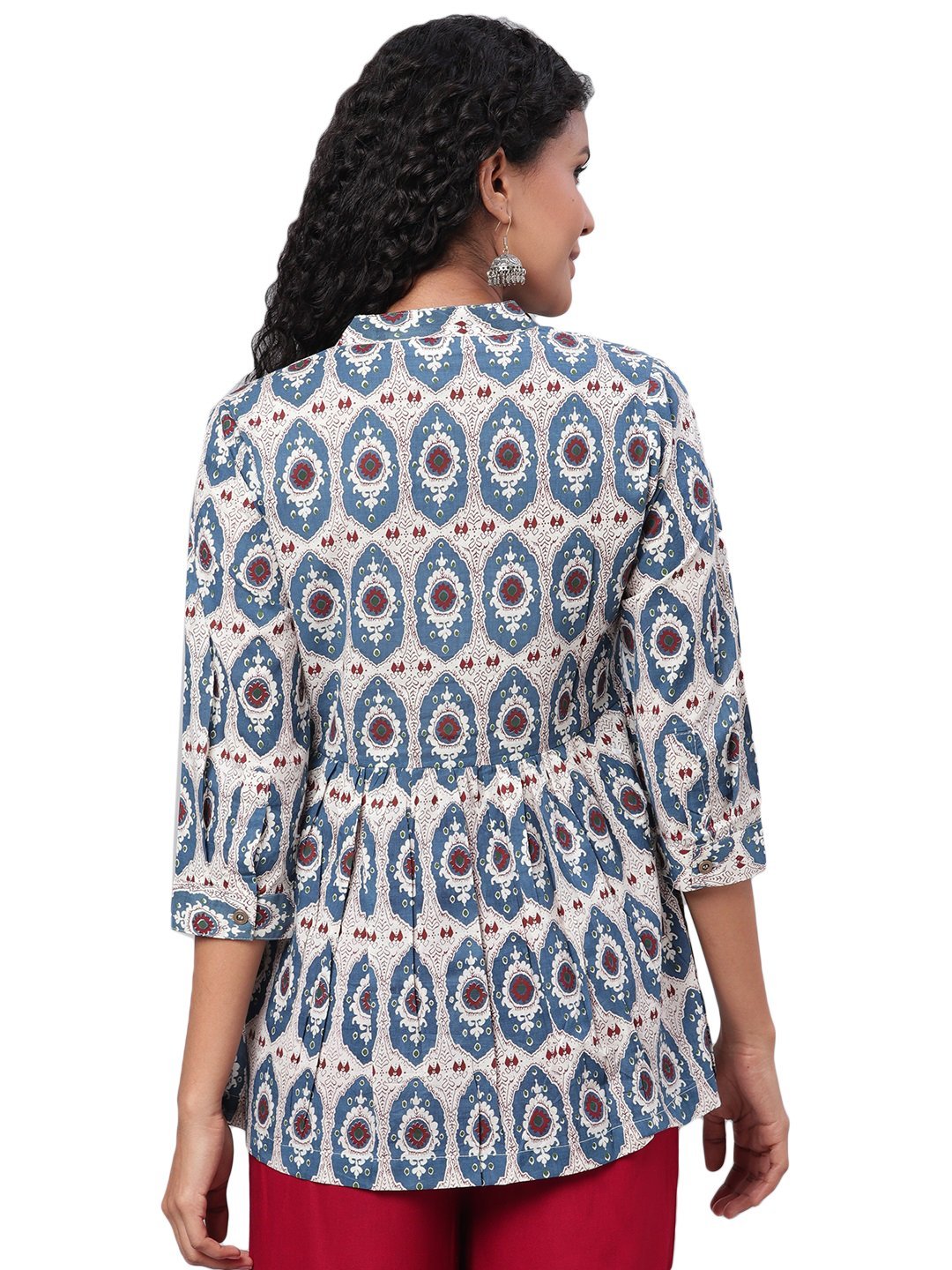 Women's Multi Printed 3/4 Sleeve Coller Neck Cotton Casual Top - Myshka