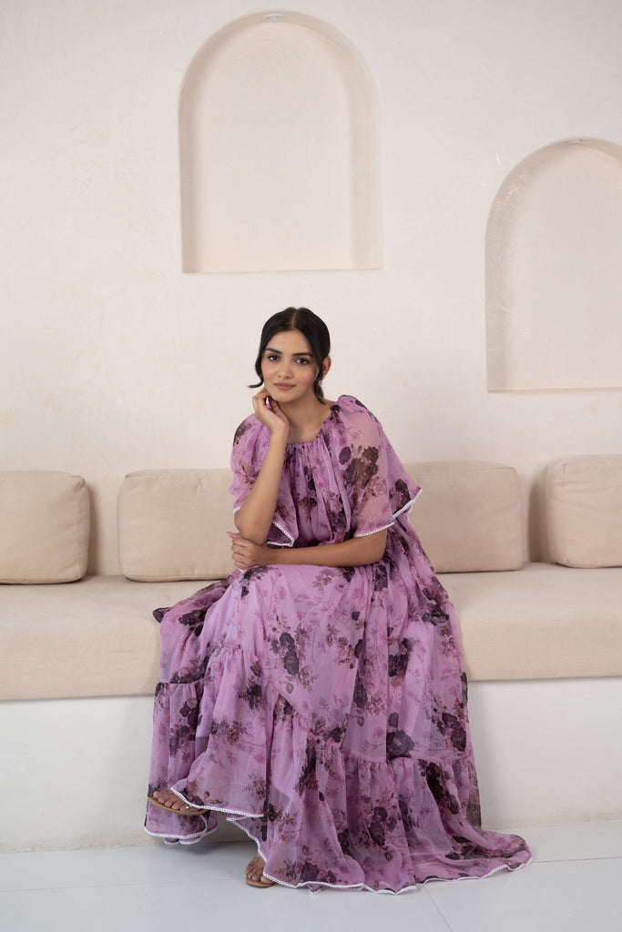 Purple Off-Shoulder Gown For Women By Saras Th