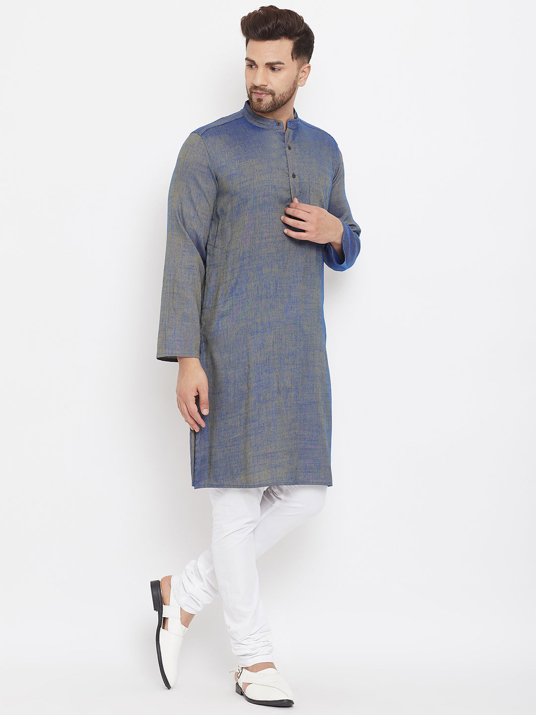 Men's Blue Chambray Cotton Kurta