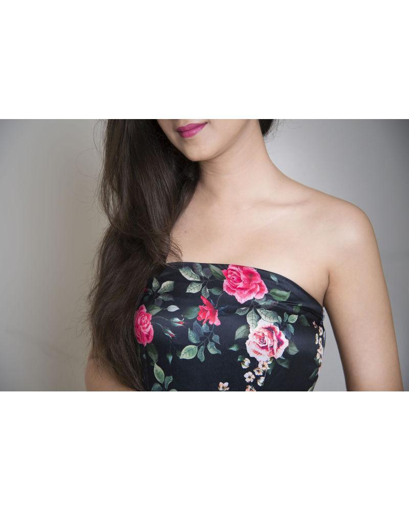 Women's Floral Affair Long Tube Dress Black (1 Pc Set) - Label Shaurya Sanadhya