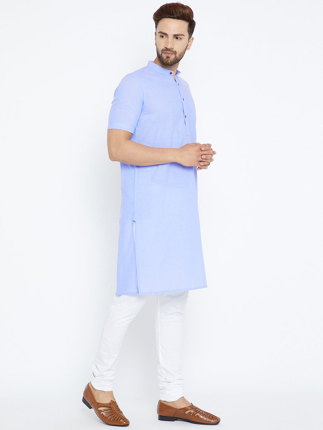Men's Blue Pure Cotton Kurta - Even Apparels