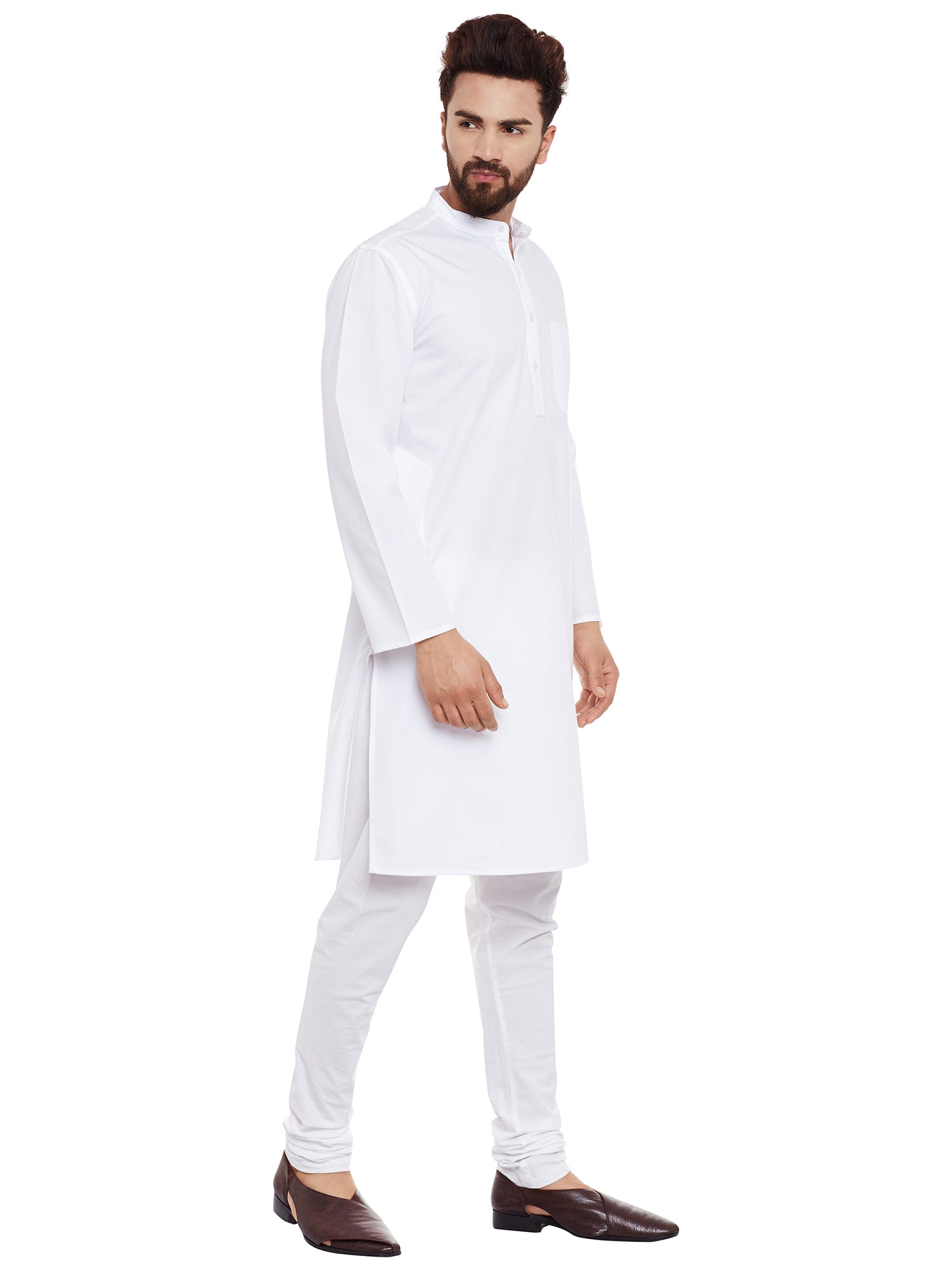 Men's Crisp White Cotton Solid Kurta - Even Apparels
