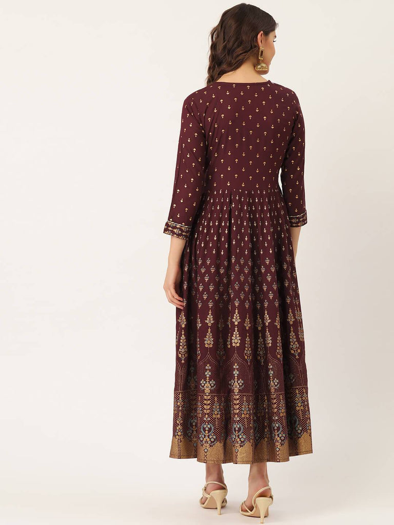 Women's Rayon Gold Printed & Gota Work Anarkali Kurta