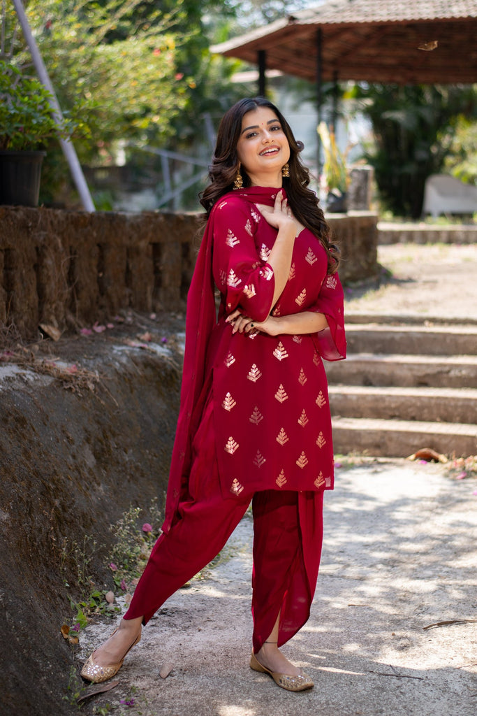 Women's Cherry Red Sequin Patialla
