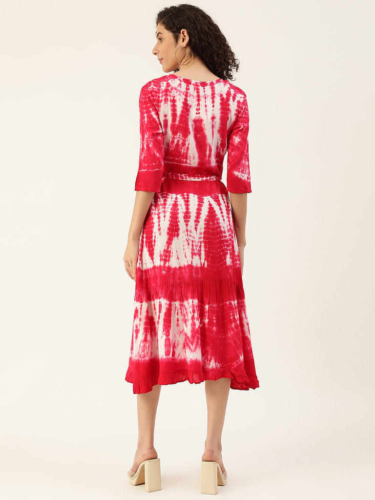 Women's Pink Bobbin Tie-Dye Rayon Dress