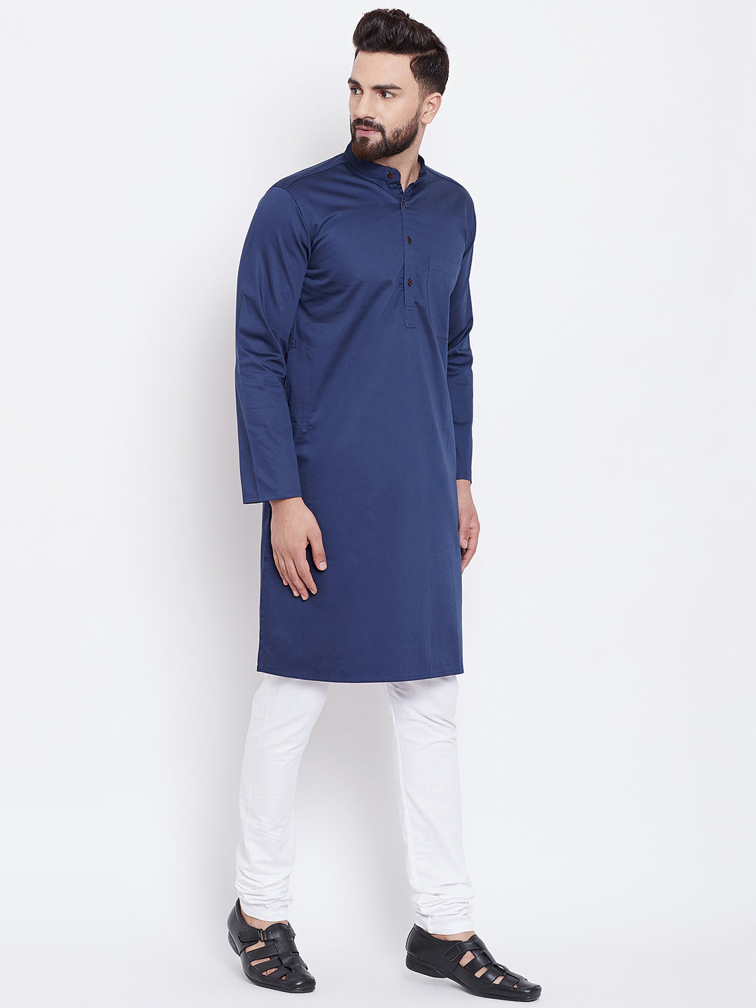 Men's Navy Blue Cotton Kurta