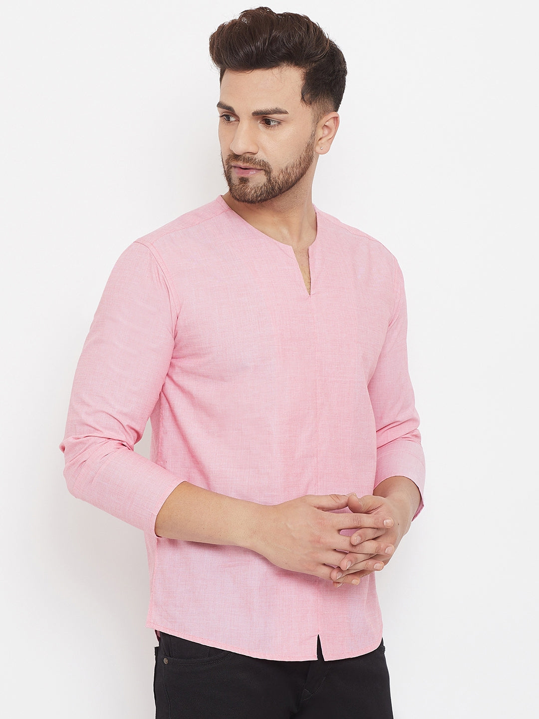 Men's Pink Summer Casual Shirt Kurta