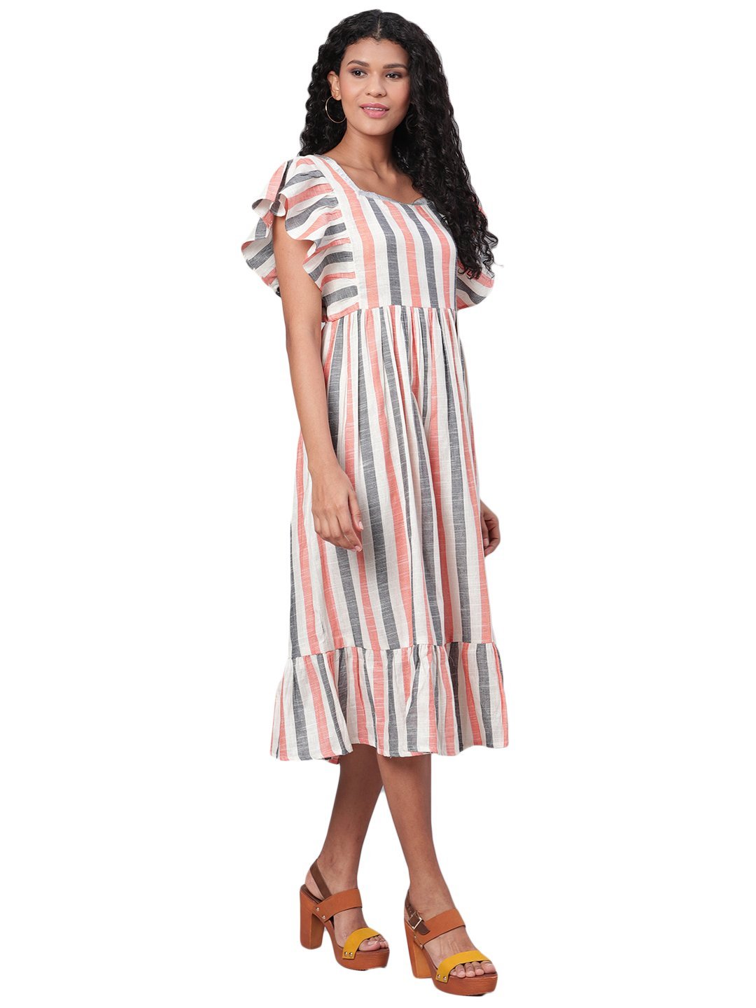 Women's Multi Printed Sleeveless Cotton Square Neck Dress - Myshka