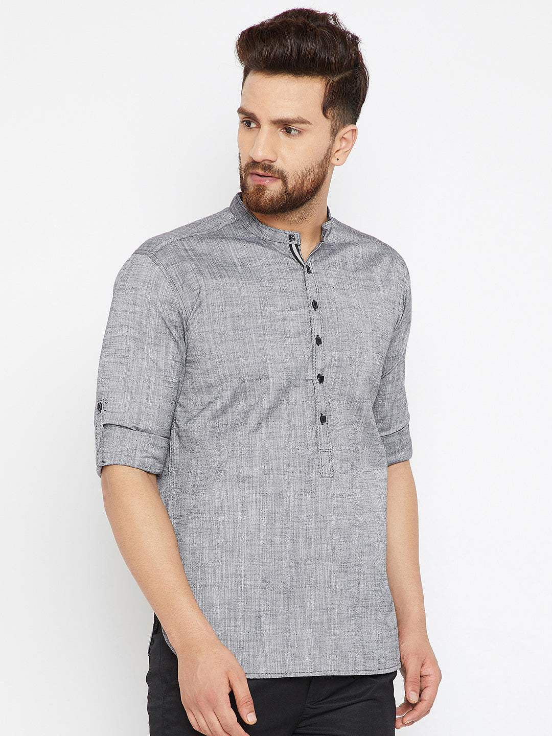 Men's Textured Grey Shirt Kurta - Even Apparels
