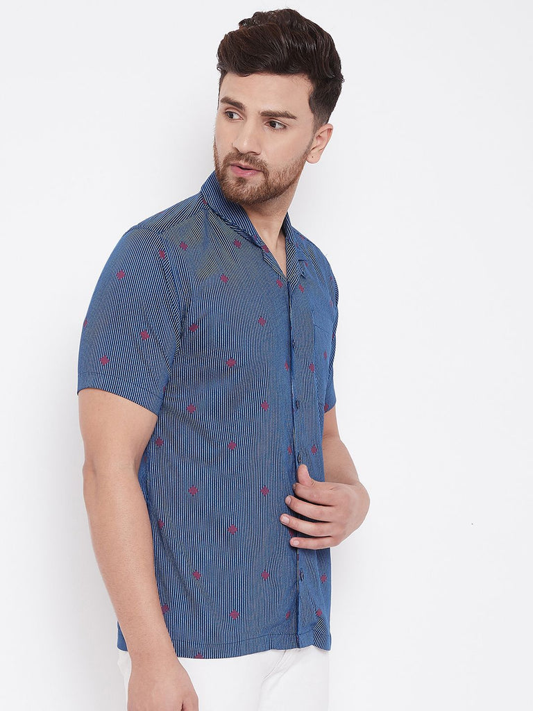 Men's Blue and White Striped Casual Shirt