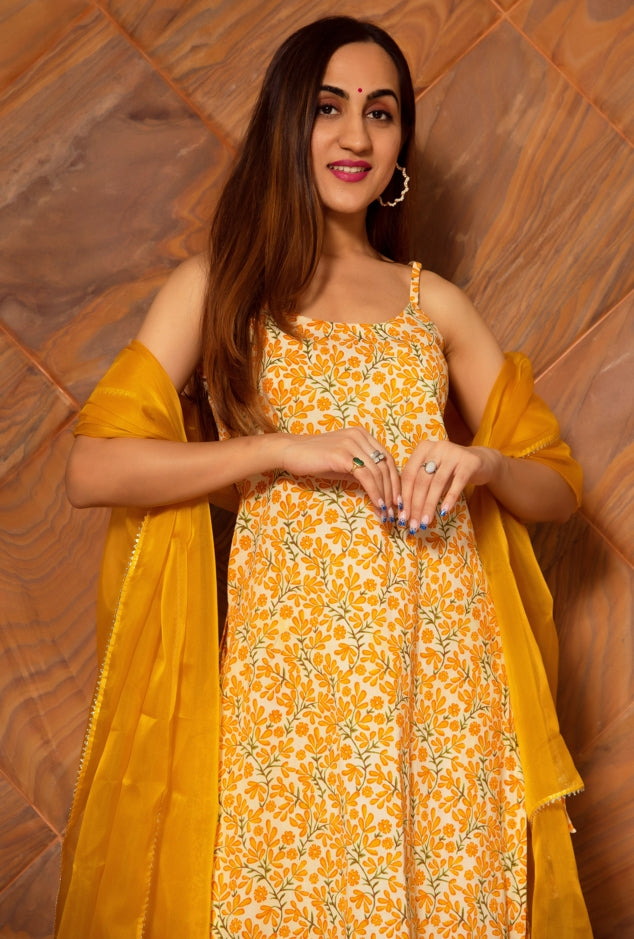 Women's Ruhani Mustard Cotton Suit Set - Pomcha Jaipur