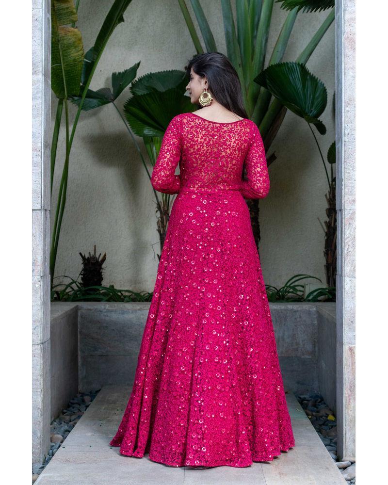 Women's Deep Red Thread Work Gown - Label Shaurya Sanadhya