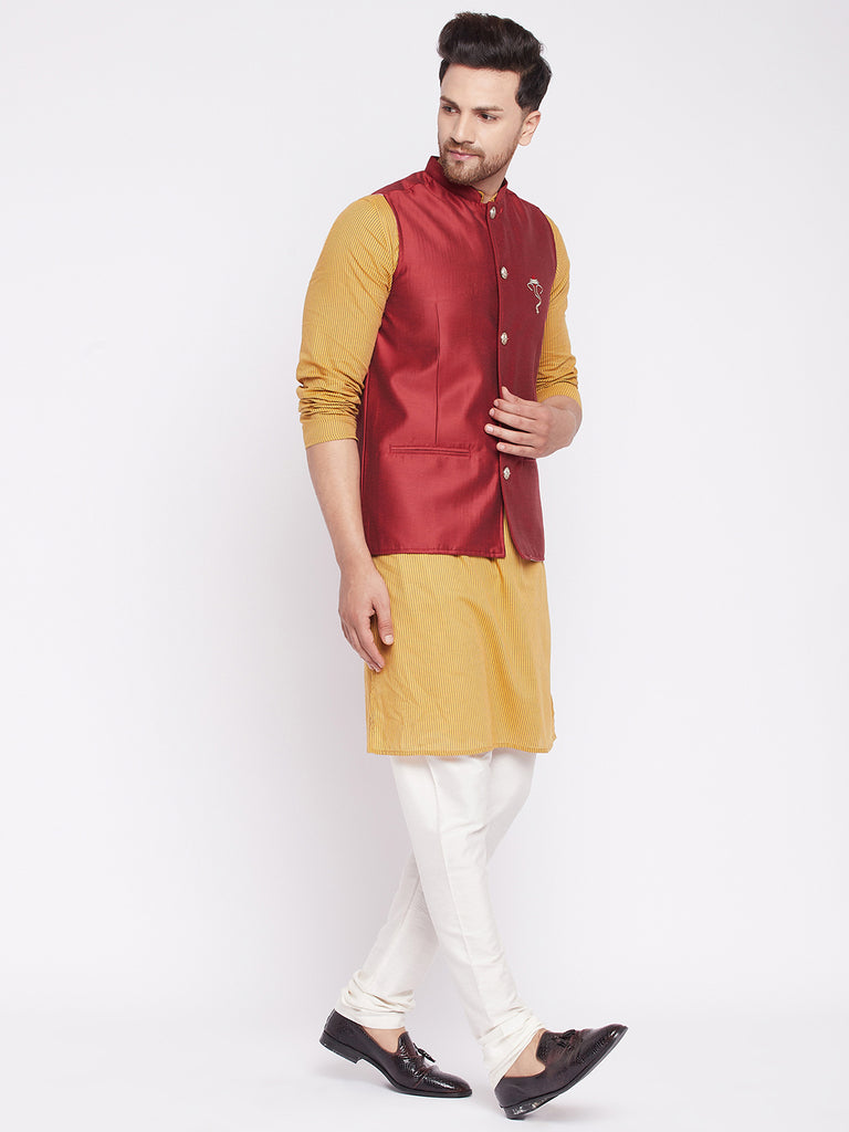 Men's Nehru Jacket With Embroided Insignia Of Lord Ganesh