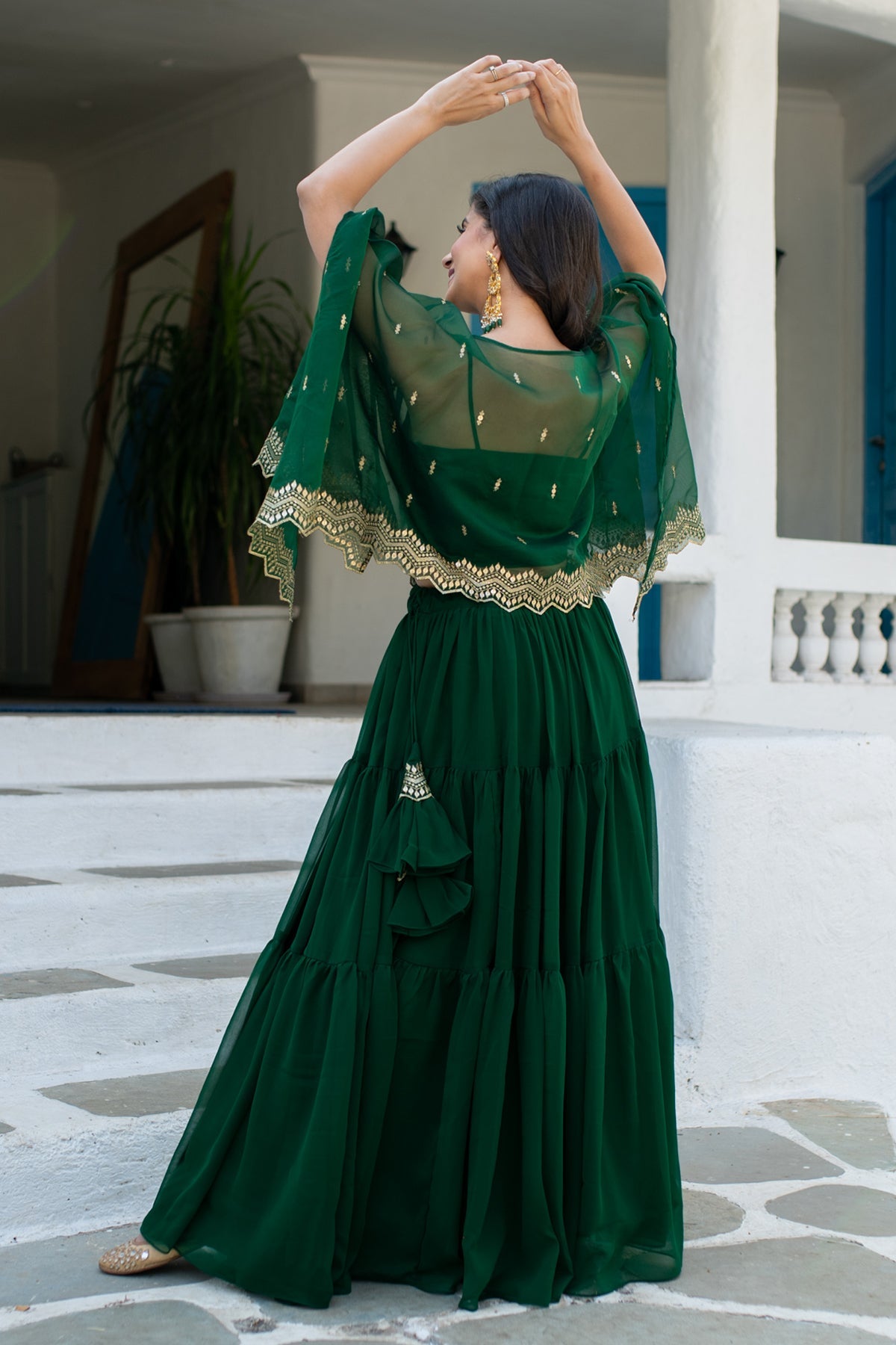 Women's Bottle Green Cape Lehenga Choli Green / XL | Trendia Global Women's Bottle Green Cape Lehenga Choli Green / XL | Trendia Global