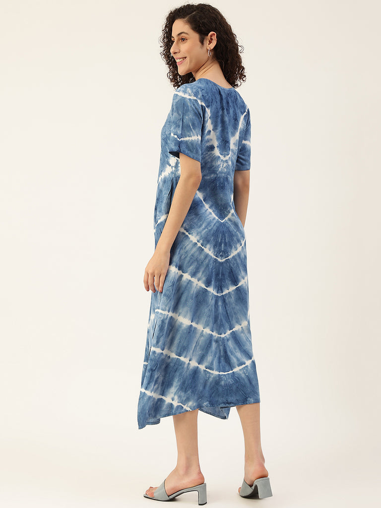 Women's Blue Lehriya Side Slit Dress