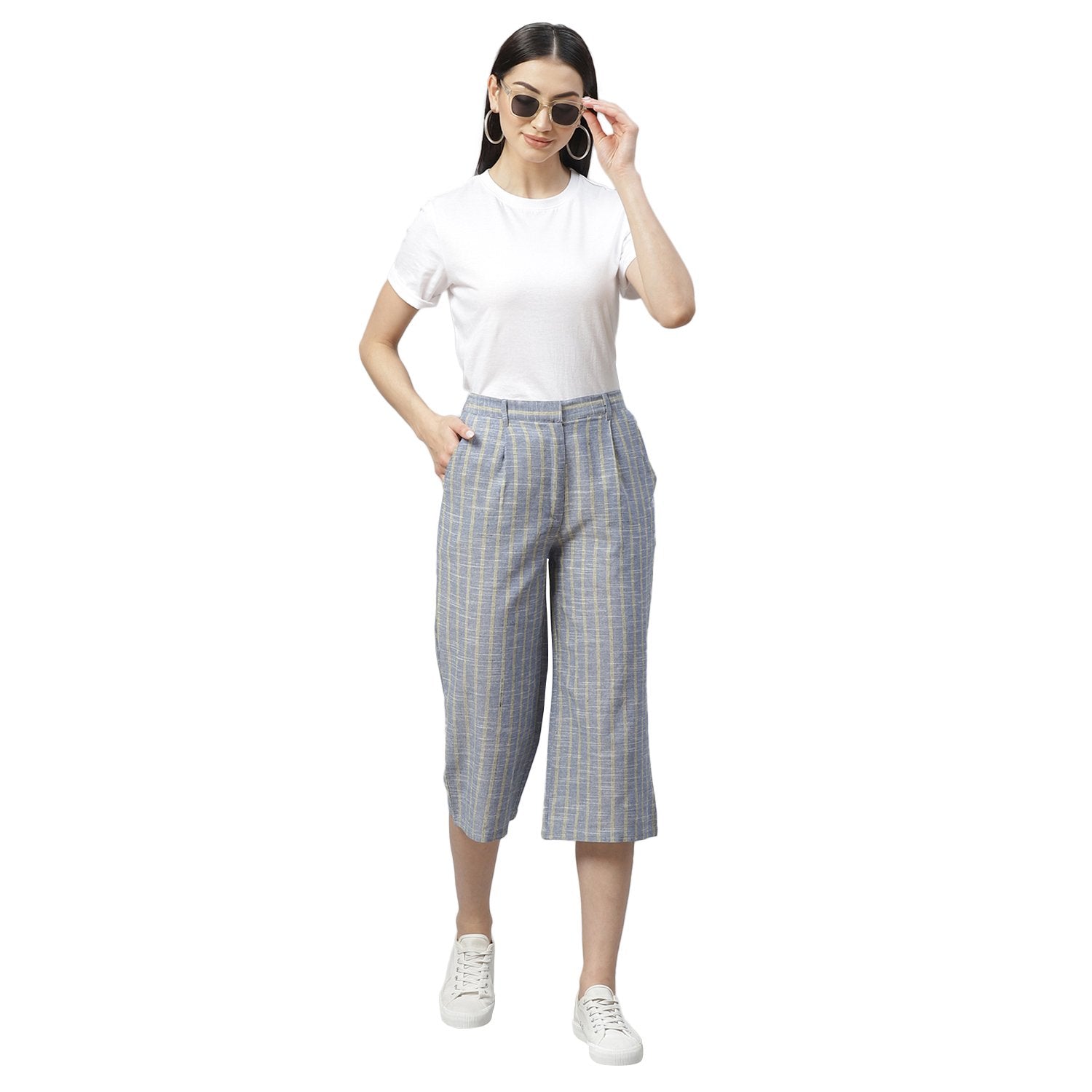 Women Grey Cotton Culotte Trouser by Myshka (1 Pc Set)