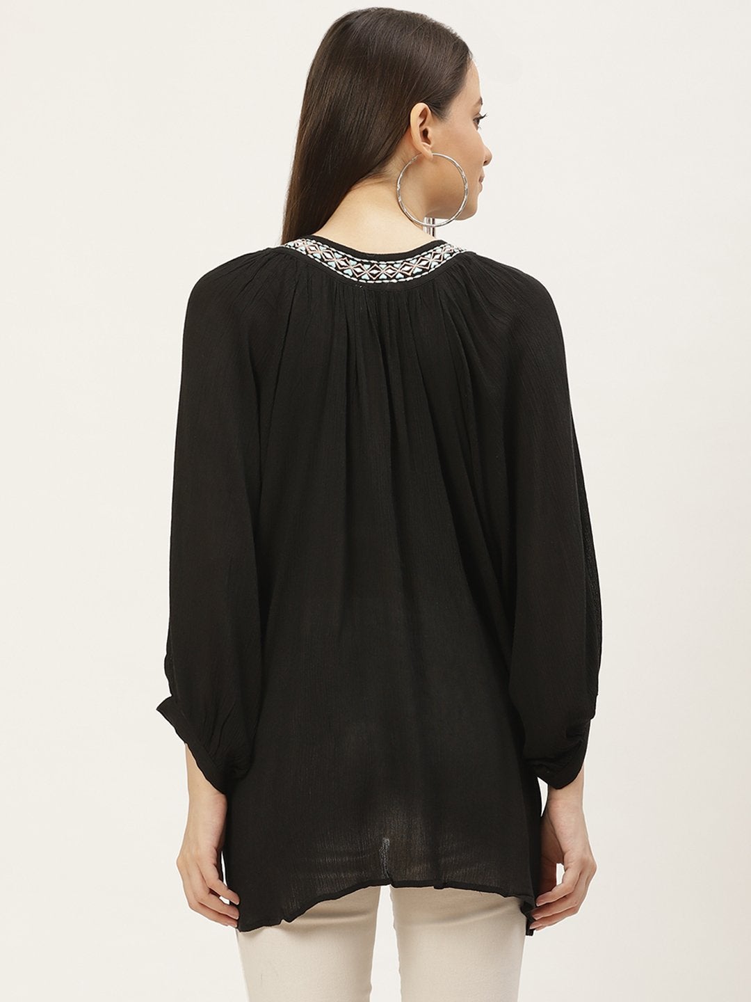 Women's Black Rayon Crepe Embroided Top (1pc) - Maaesa