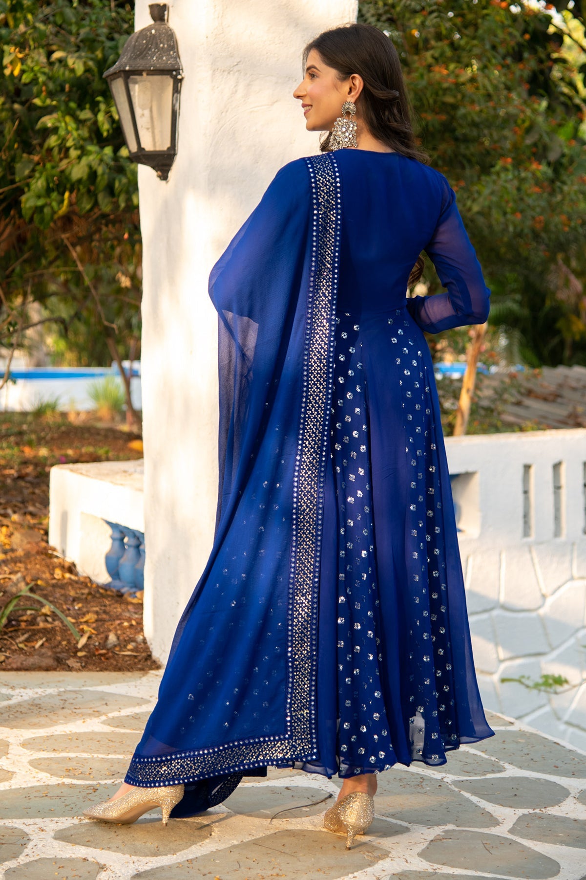 Women's Royal Blue Mirron Sequin Alternate Anarkali Set