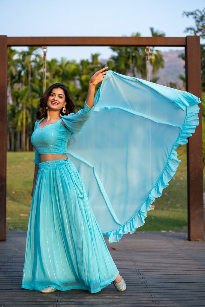 Women's Sky Blue Lehenga With Jacket