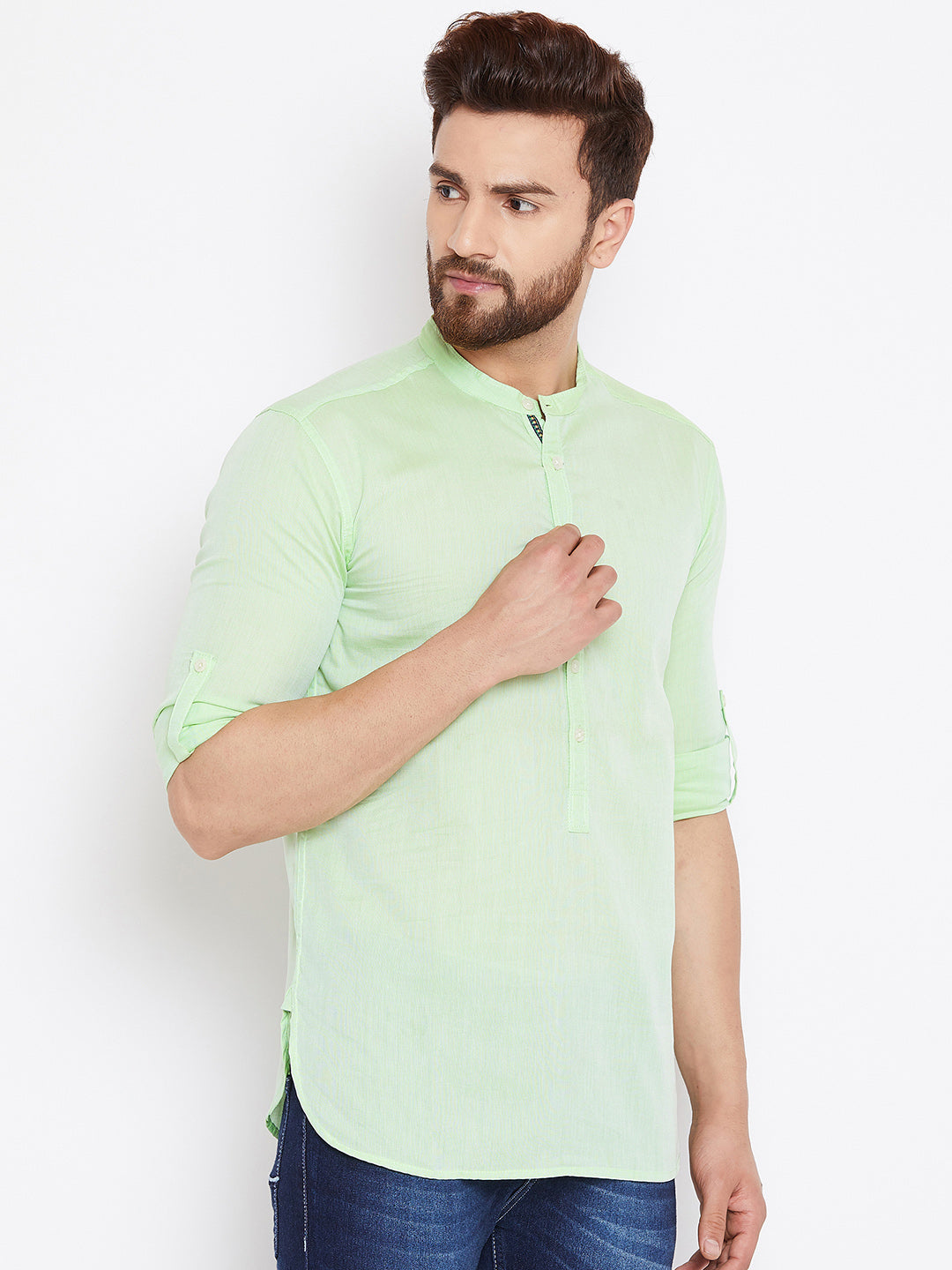Men's Light Green Cotton Shirt Kurta