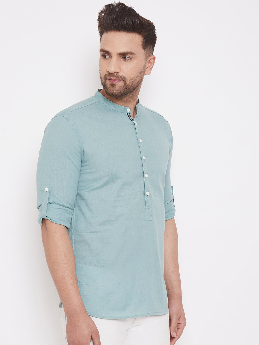 Men's Blue Linen Shirt Kurta - Even Apparels