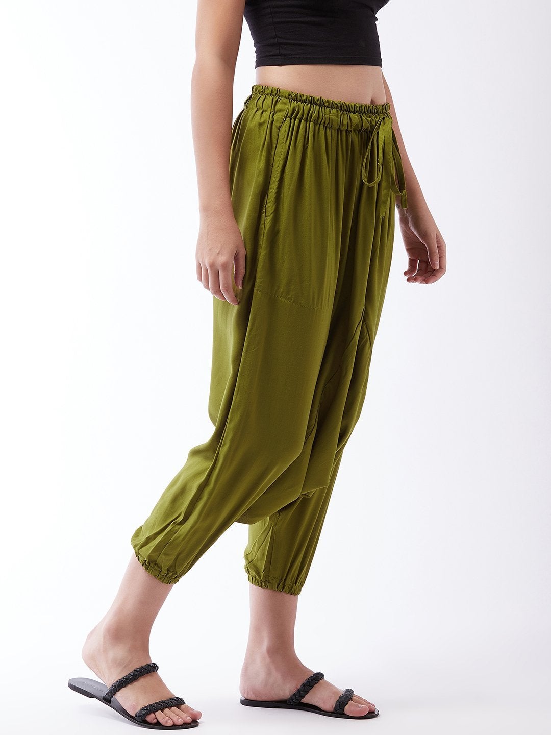Women's Olive Green Harem Pants For Teens - InWeave