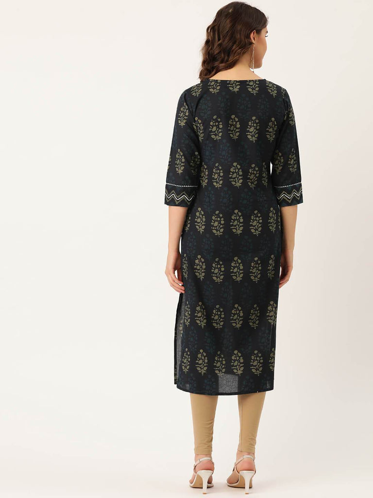 Women's Cotton Printed with Adda mirror work & Gotta detailing Kurta