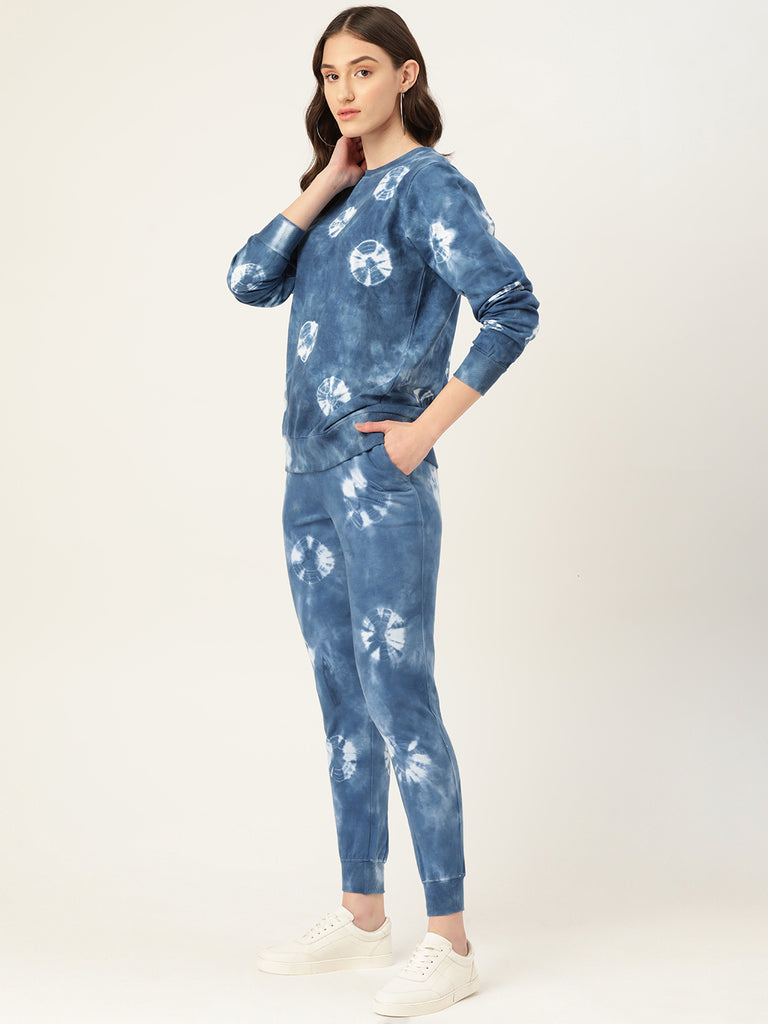 Women's Bandhej Blue Tie Dye Sweatshirt With Joggers