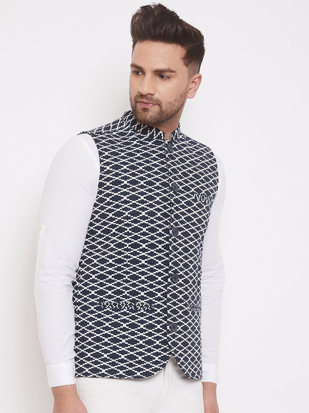 Men's Navy Blue Woven Designer Jacket