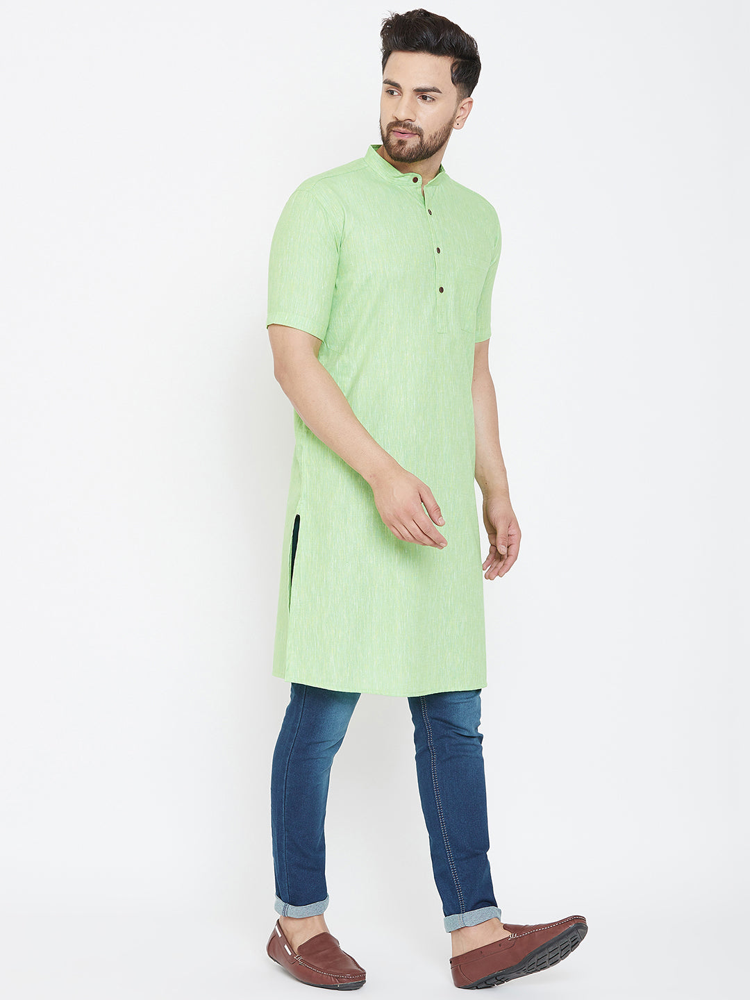 Men's Light Green Linen Kurta