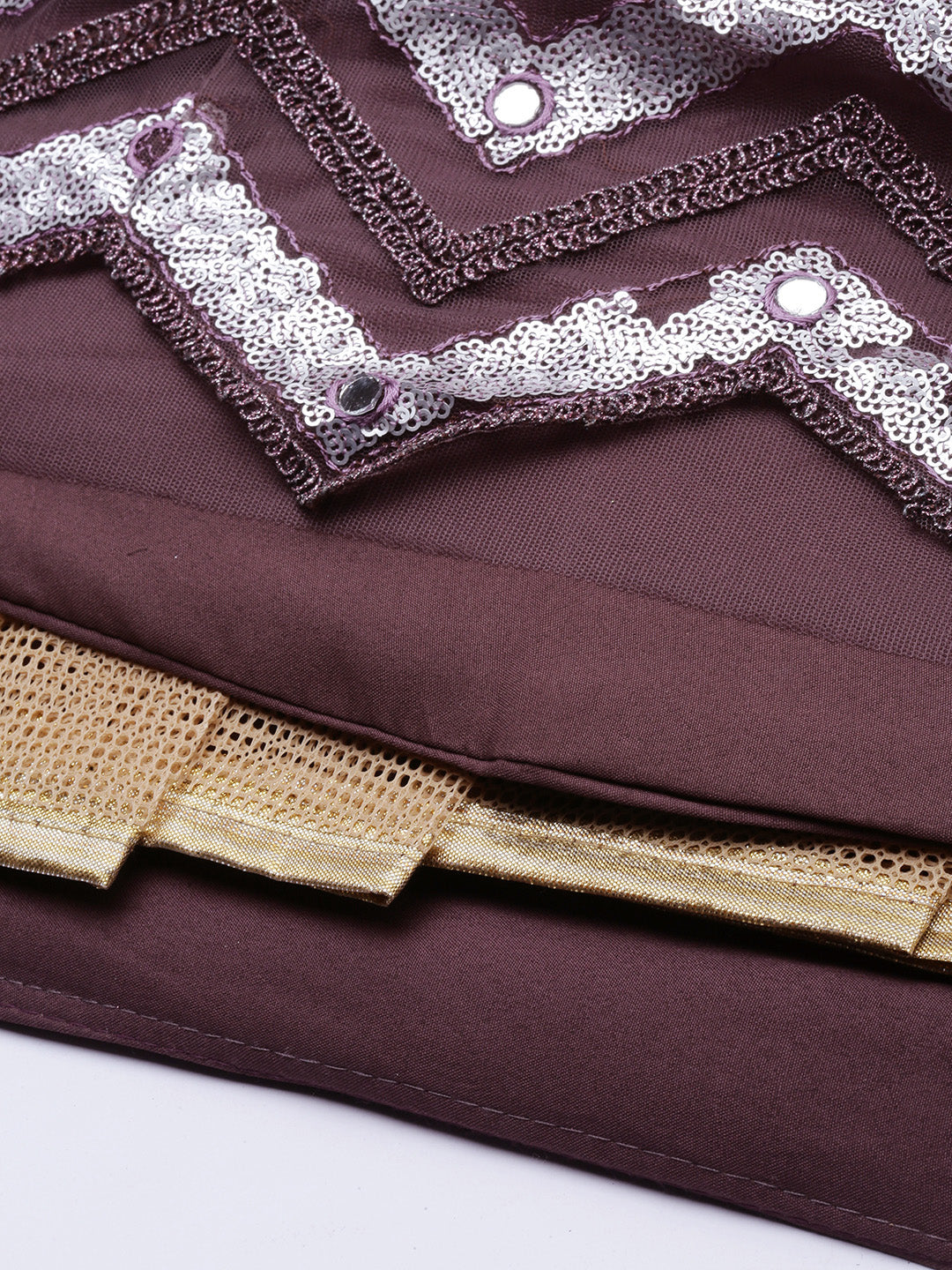 Women's Burgundy Embroidered Net Fully Stitched Lehenga & Blouse With Dupatta - Royal Dwells