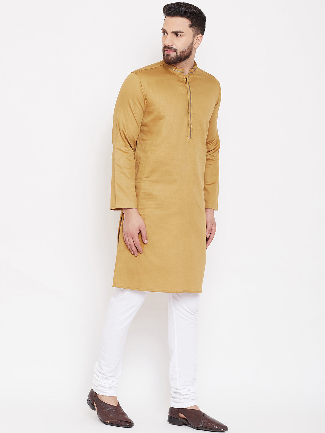 Men's Beige Linen Festive Kurta