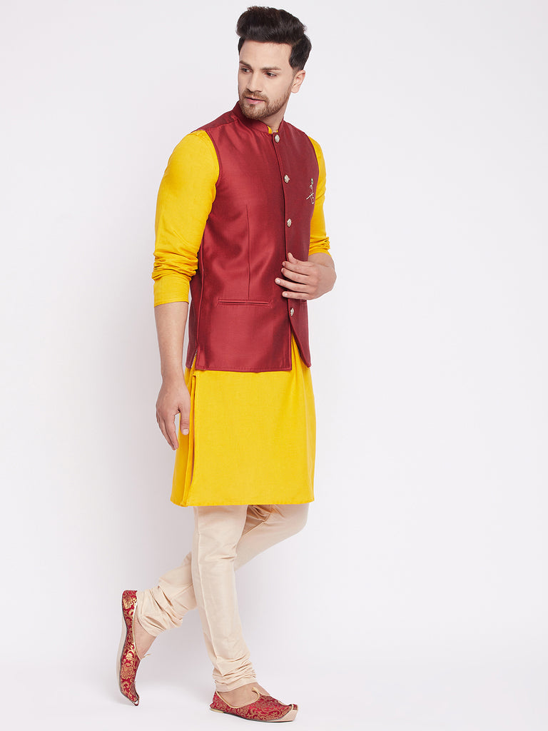 Men's Nehru Jacket With Embroided Insignia Of Lord Krishn