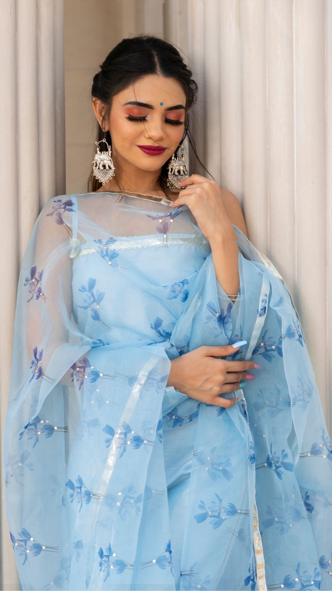 Women's Zaara Blue Suit Set - Pomcha Jaipur
