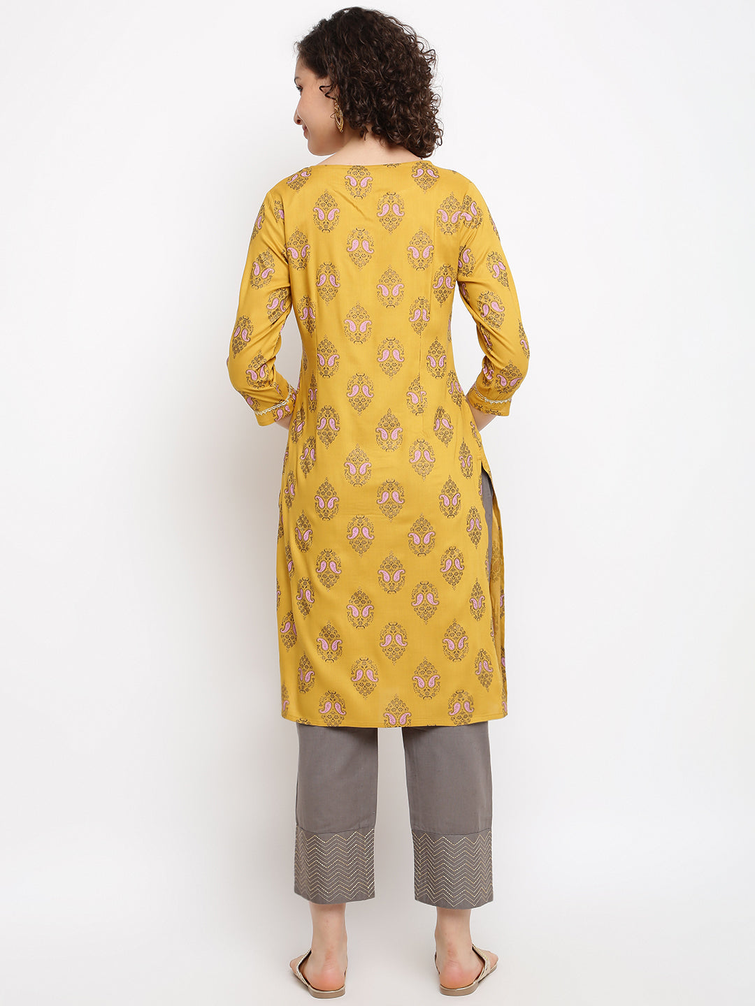 Women's Printed Yellow Musturd Kurta - IMARA