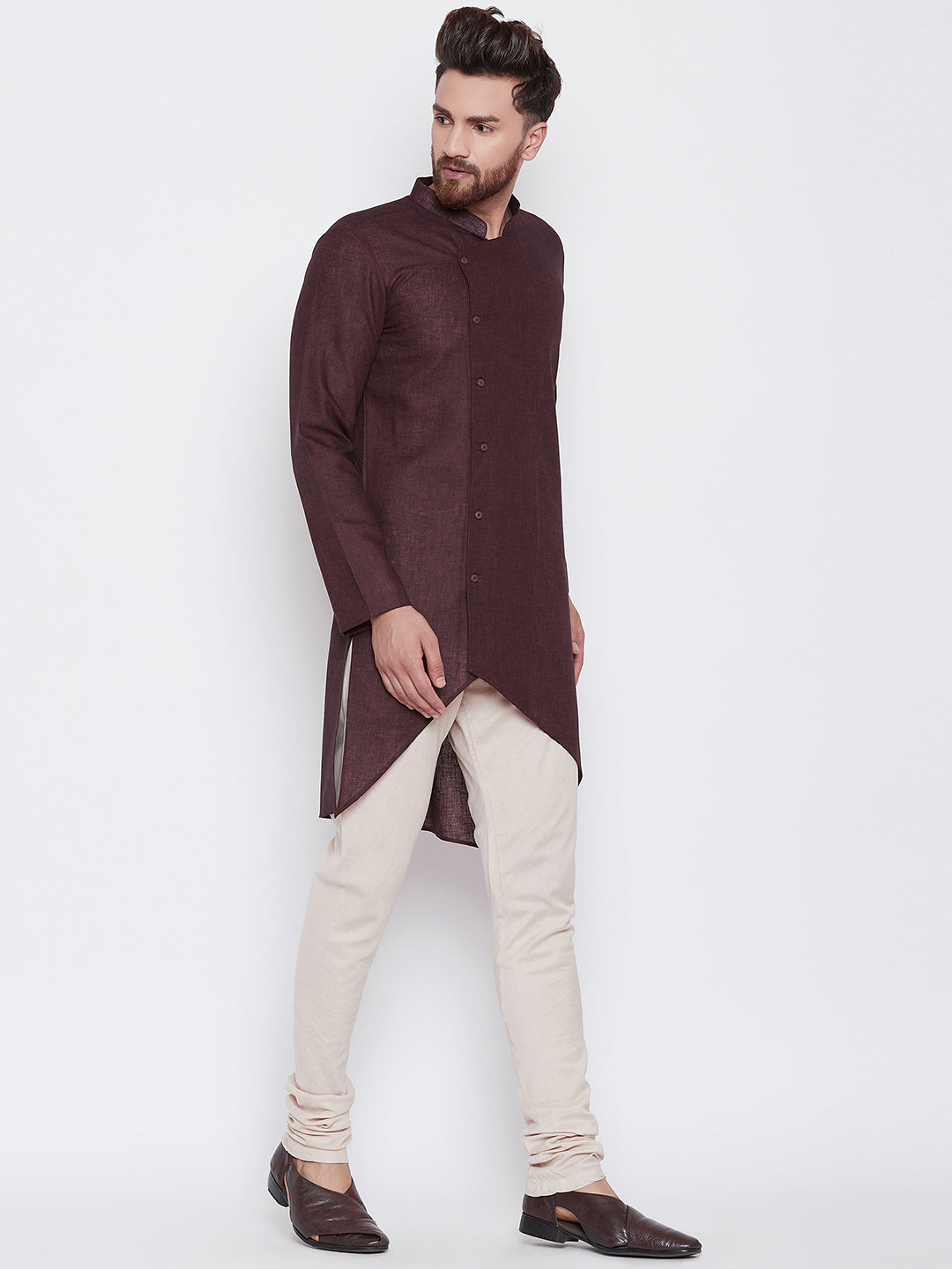 Men's Chocolate Brown Asymmetric Kurta